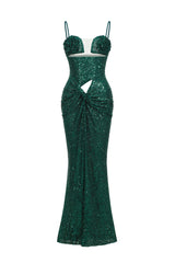Megan Flower Cut Out Twist Slit Maxi Dress - Green