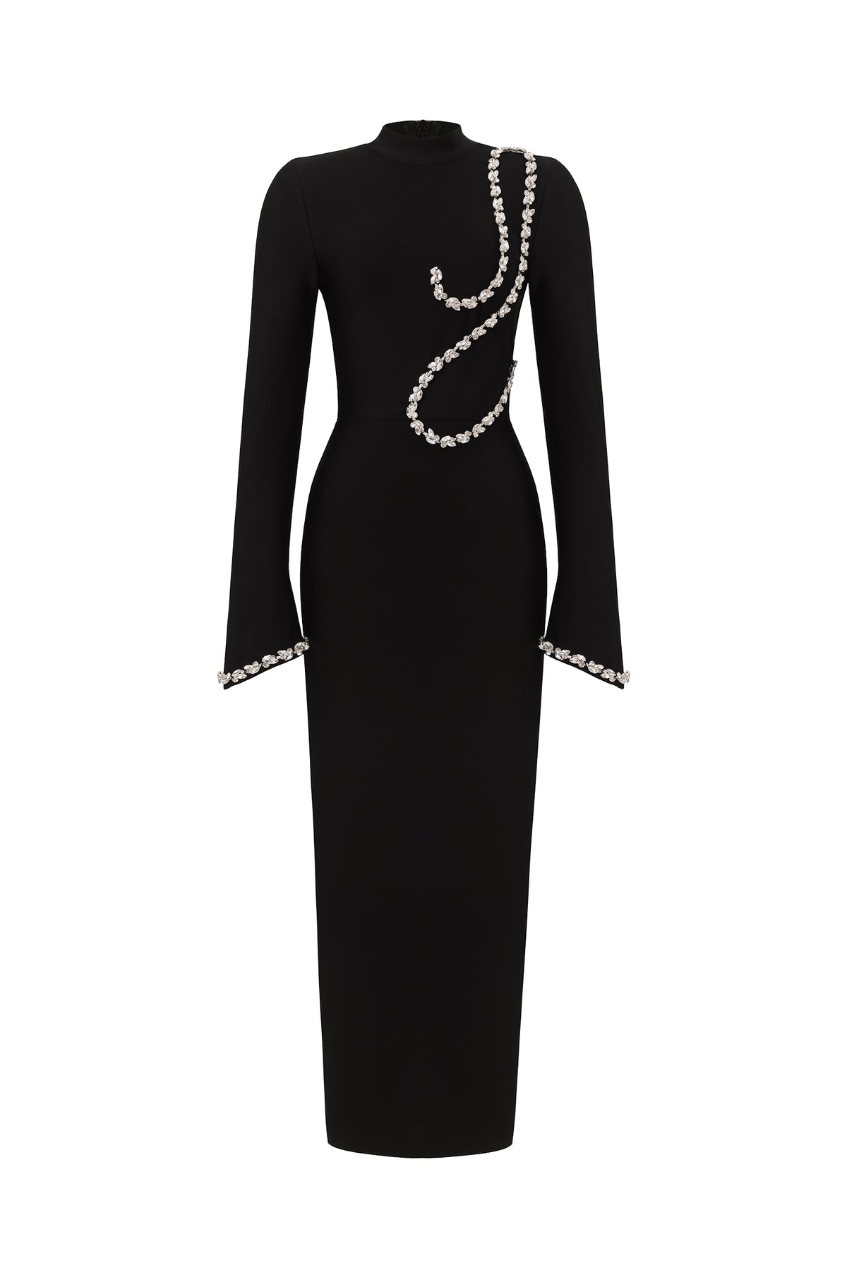 Hutuny Diamond Setting Long Sleeve Bandage Maxi Dress