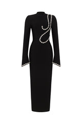 Hutuny Diamond Setting Long Sleeve Bandage Maxi Dress