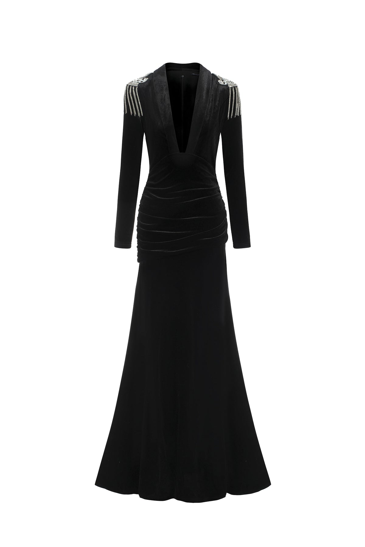 Fanny Deep-V High Slit Velvet Maxi Dress