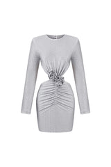 Ella Long Sleeves Flowers Hollow Backless Diamond Mini Dress
