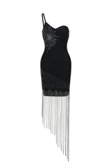 Garina One Shoulder Sleeveless Strapless Diamond Bandage Midi Dress