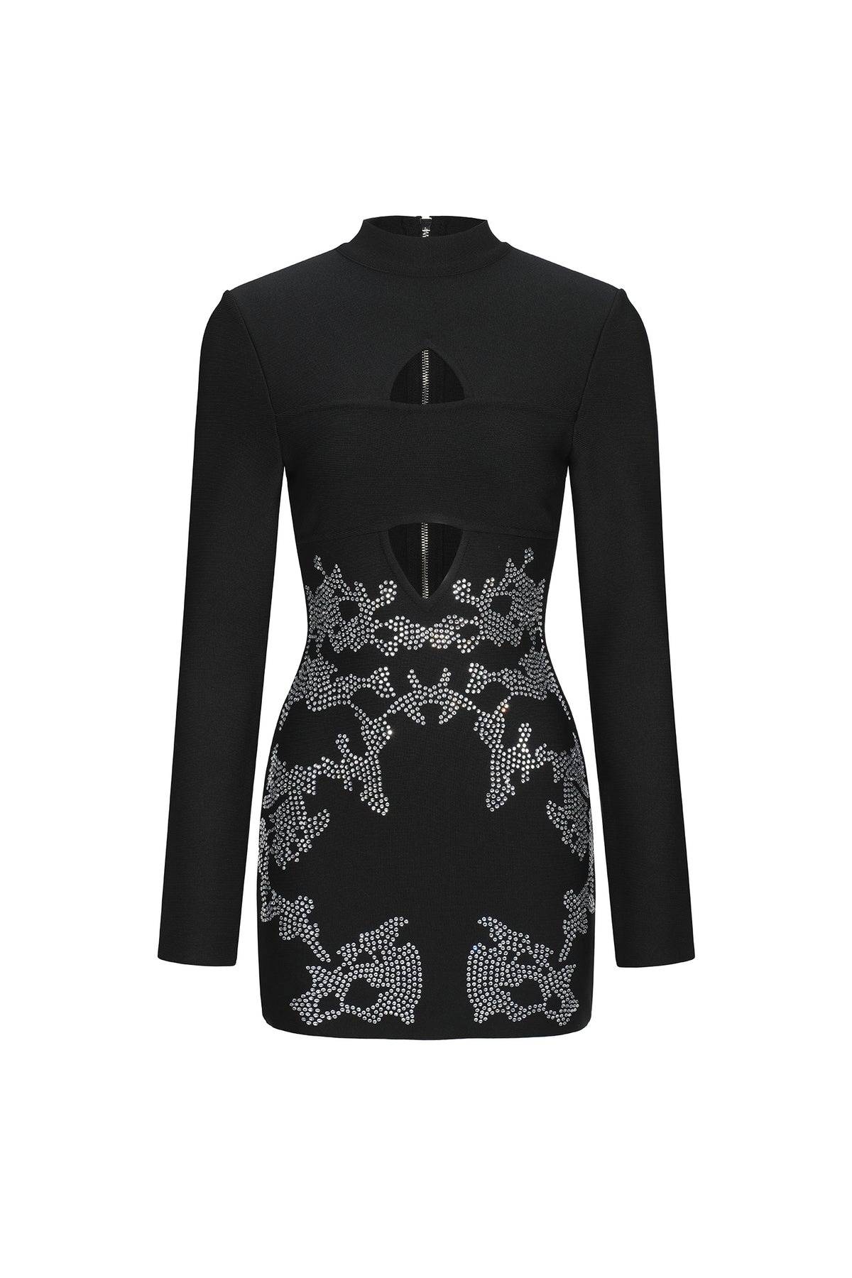 Lane Long Sleeves Hollow Diamond Bandage Mini Dress