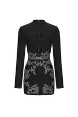Lane Long Sleeves Hollow Diamond Bandage Mini Dress