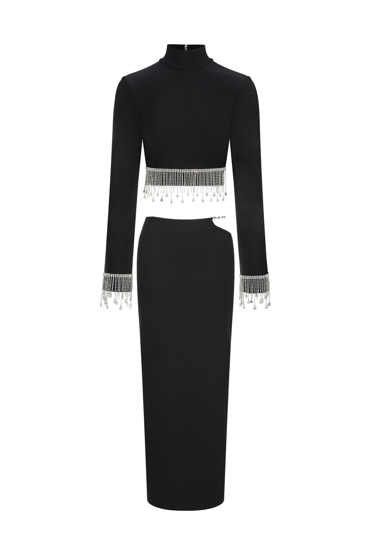 Labiny Long Sleeve Choker Tassel Bandage Maxi Two-Piece Set