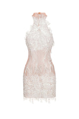 Ignacia Sleeveless Choker Sequin Pearl Mini Dress