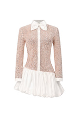 Theodora Long Sleeveless Embroidery Lace Sequin Puff Mini Dress