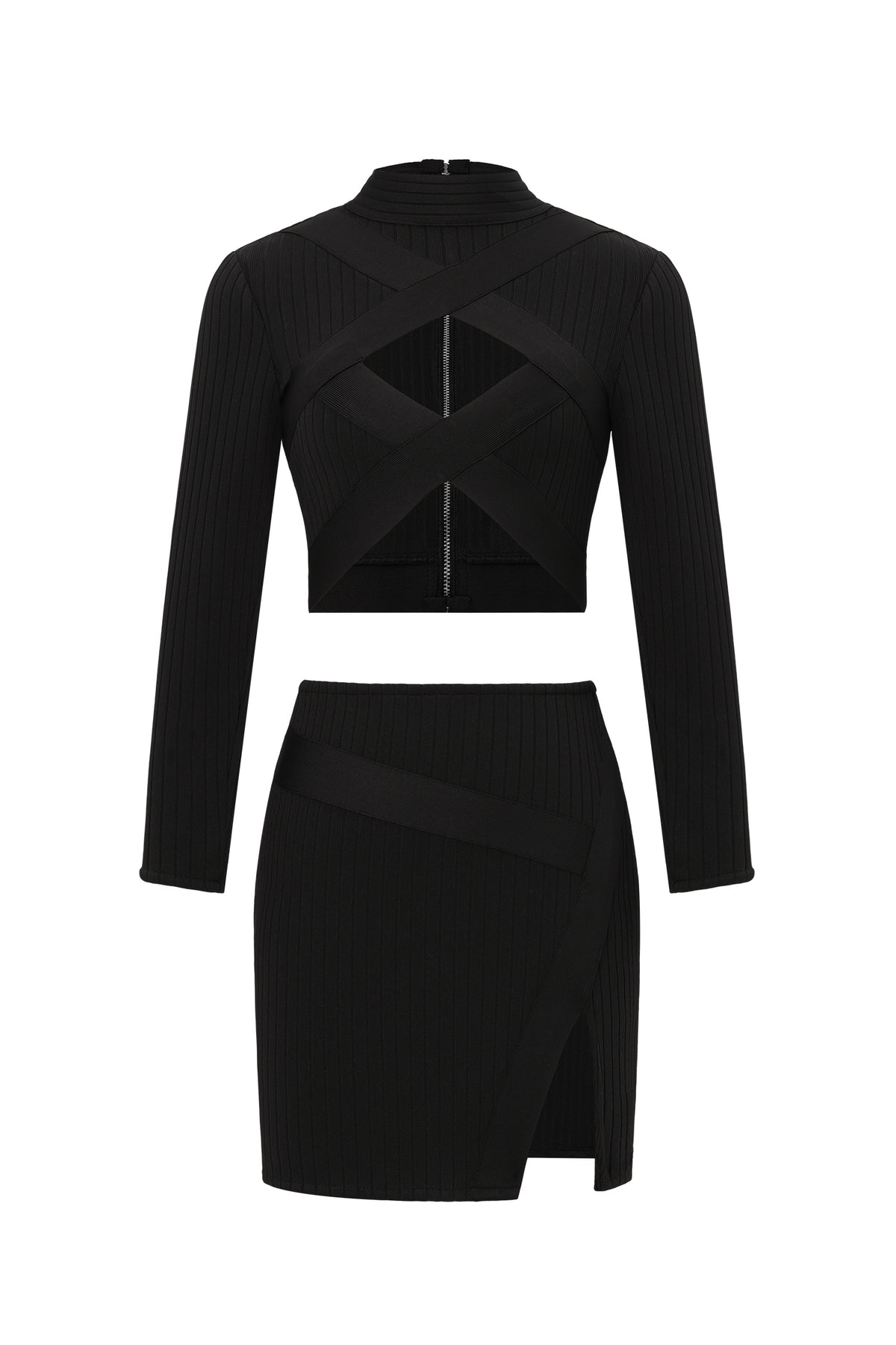 Sinai Long Sleeves Hollow Out Slit Bandage Mini Two-Piece Set