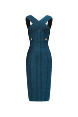 Fresco Sleeveless V-Neck Bandage Midi Dress