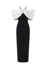 Lucifa Halter Sleeveless Bow Diamond Ribbon Bandage Maxi Dress