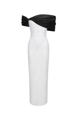 Sharla Off-The-Shoulder Diamond Bow Maxi Dress