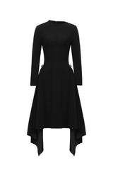 Sylvia Long Sleeves Black Midi Dress