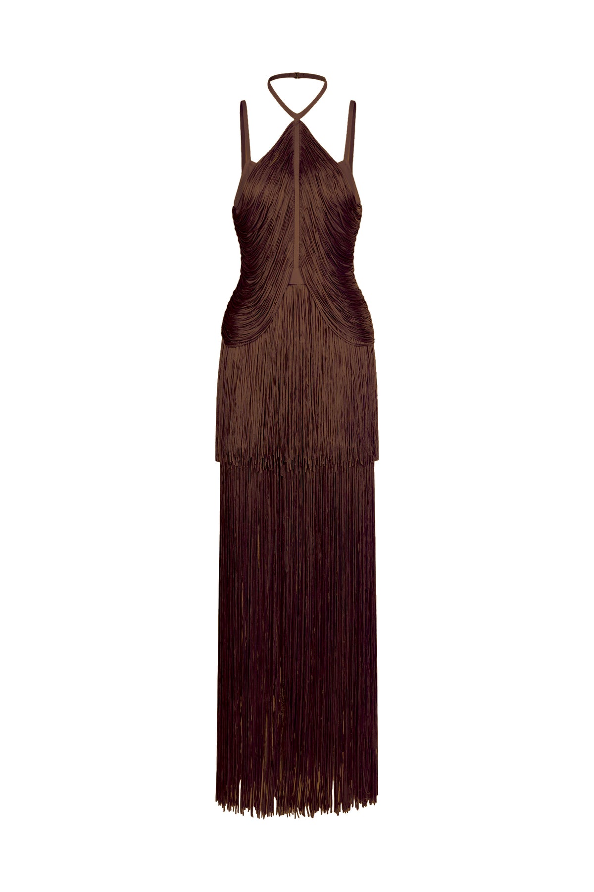 Kivi Bandage Halter Tassel Brown Maxi Dress
