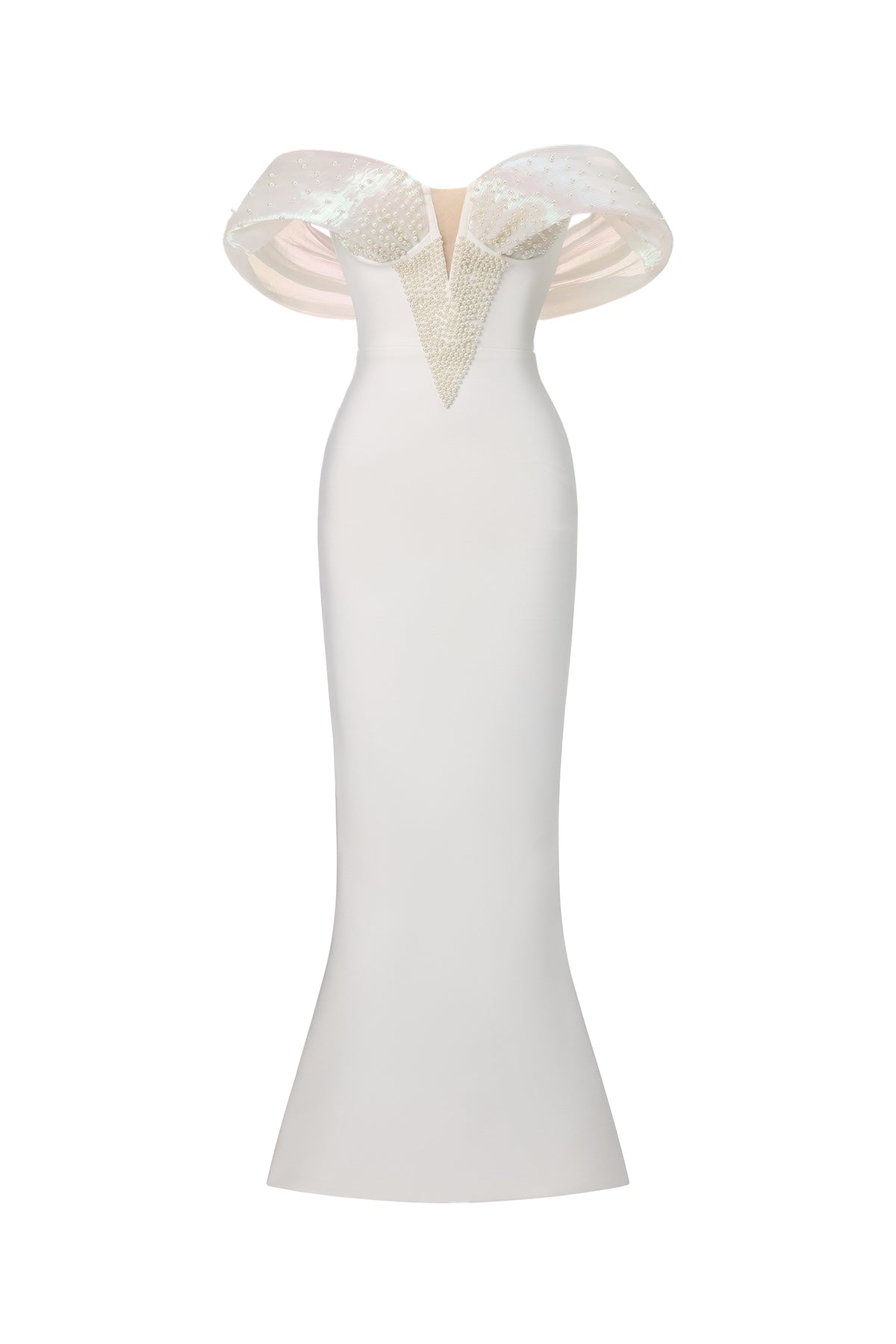 Sharina Off-The-Shoulder Pearl Bandage Maxi Dress