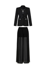 Demri Long Sleeves V-Neck Hollow Out Sequins Maxi Two Piece Set
