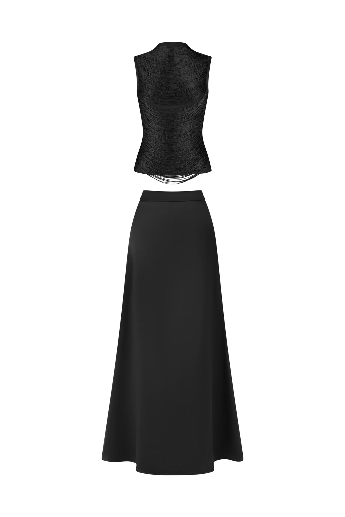Siayh Sleeveless Tassels Bandage Black Maxi Two Piece Set