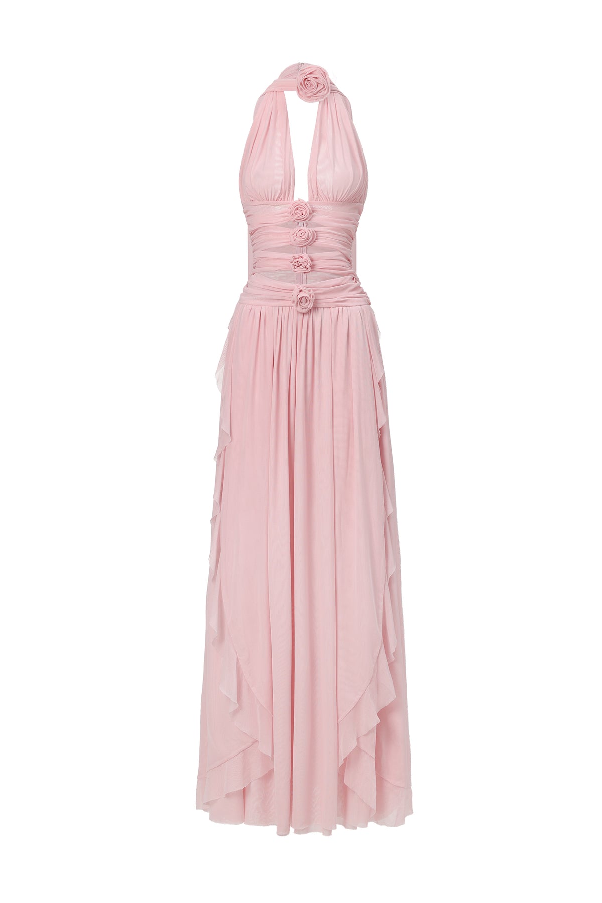 Sharian Sleevess Halter Hollowed out Flowers Maxi Dress
