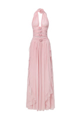 Sharian Sleevess Halter Hollowed out Flowers Maxi Dress