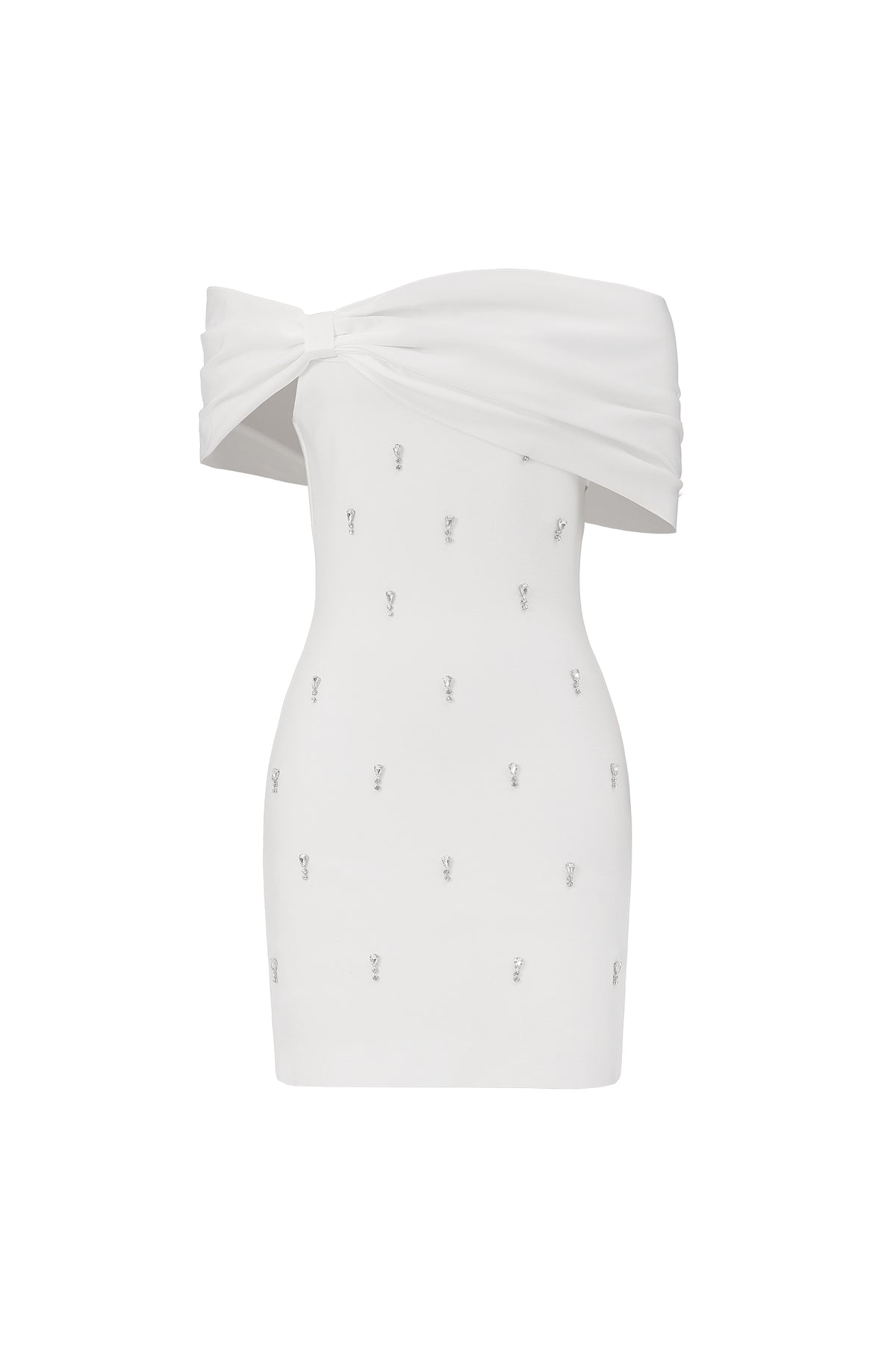 Verney Off The Shoulder Bow Diamond Bandage Mini Dress