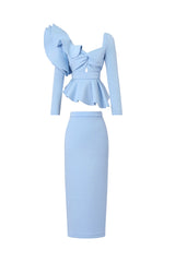 Faray Ruffled Long Sleeves Blue Maxi Dress