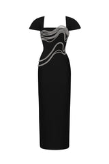 Vako Low Neck Rhinestone Bandage Maxi Dress