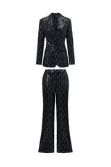 Lula Glamorous Tailored Rhinestone Blazer Two Piece Set