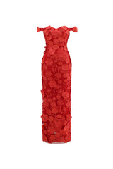 Romantic Tailored Off Shoulder Floral Embroidered Maxi Dress