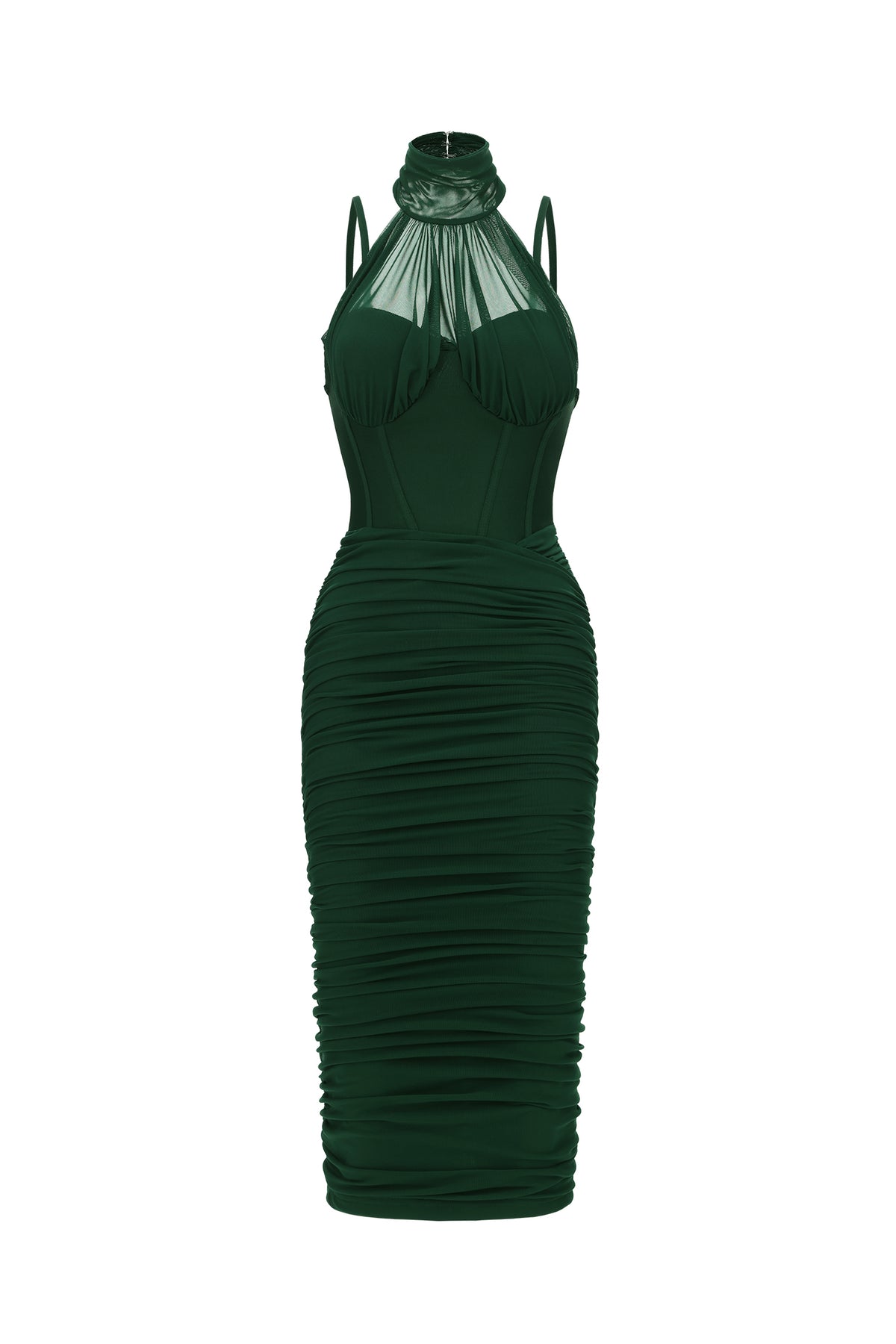 Derya Elegant Contour Halter Mesh Bandage Midi Dress