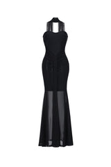 Lucifa Elegant Contour Strapless Scarf Ruched Bandage Maxi Dress