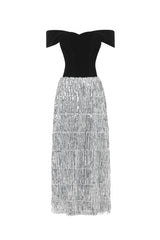 Merrit Glamorous Contour Off Shoulder Fringe Velvet Maxi Dress
