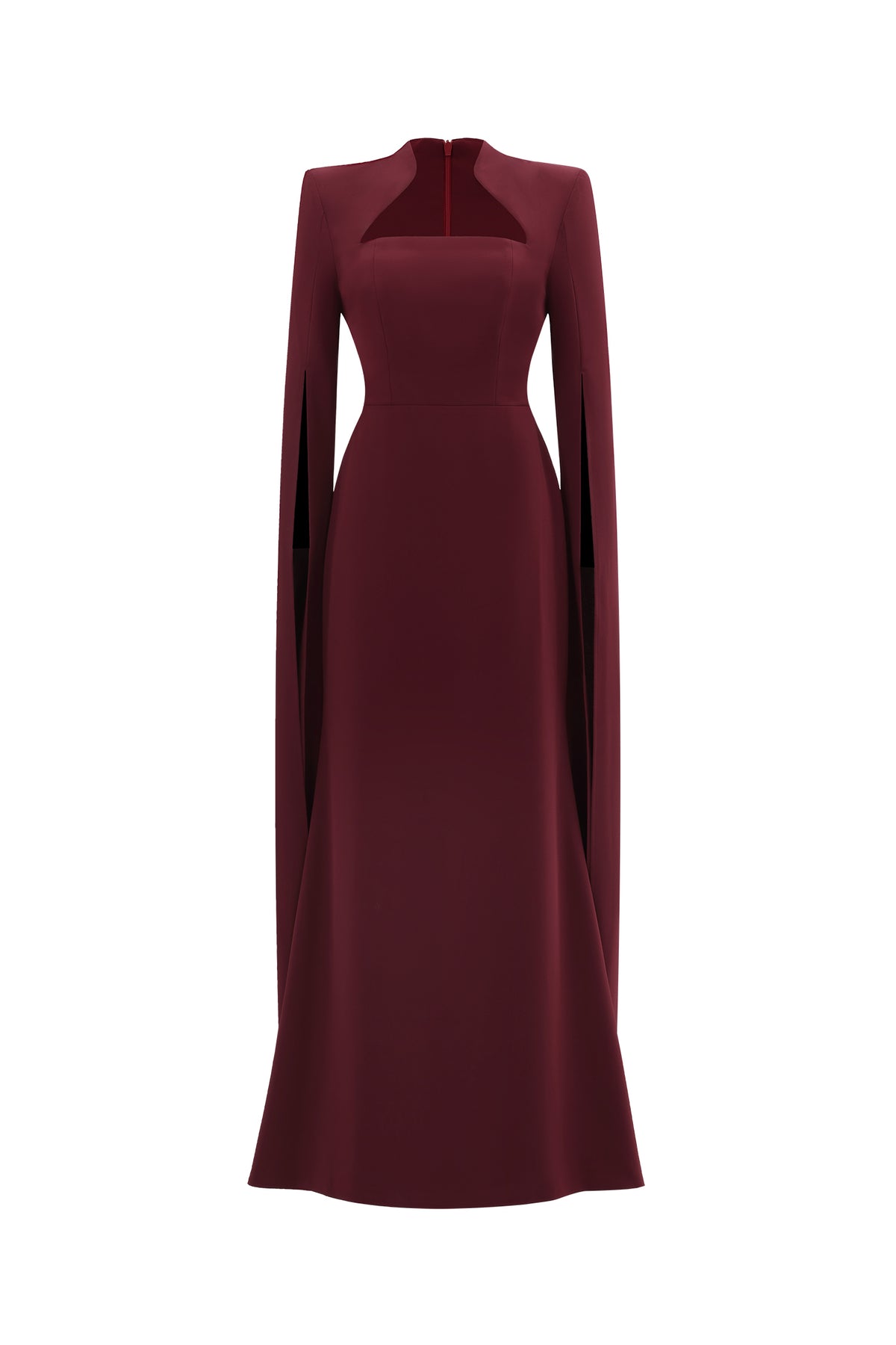 Werko Elegant Tailored Square Neck Cape Sleeve Woven Maxi Dress