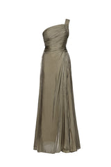Ronja Elegant Flowy One Shoulder Pleated Maxi Dress