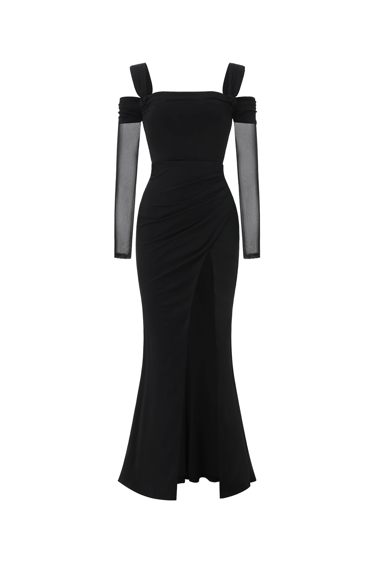 Lorin Elegant Contour Off Shoulder Long Sleeve High Slit Maxi Dress
