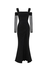 Lorin Elegant Contour Off Shoulder Long Sleeve High Slit Maxi Dress