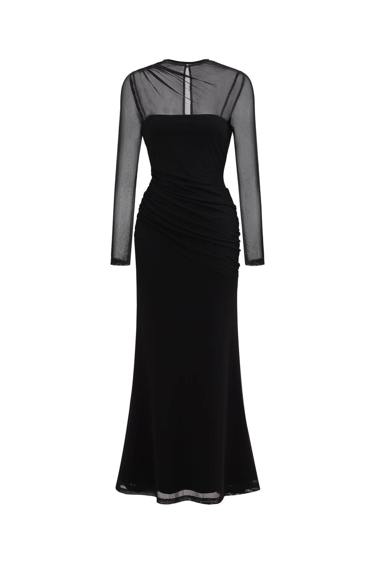 Tiaka Elegant Contour Long Sleeve Drape Mesh Knit Maxi Dress