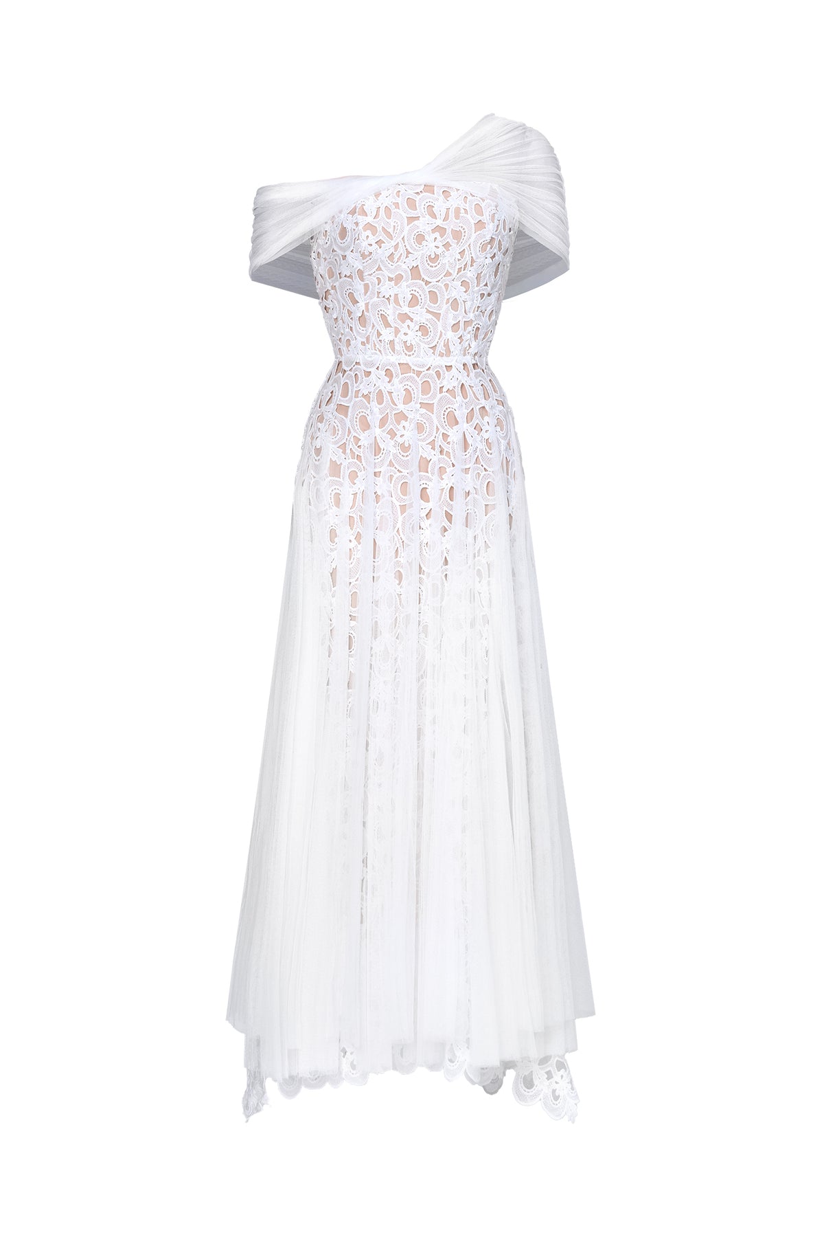 Yvonne Elegant Tailored Off Shoulder Lace Tulle Maxi Dress