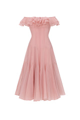 Wika Romantic Flowy Off Shoulder Ruffle Midi Dress
