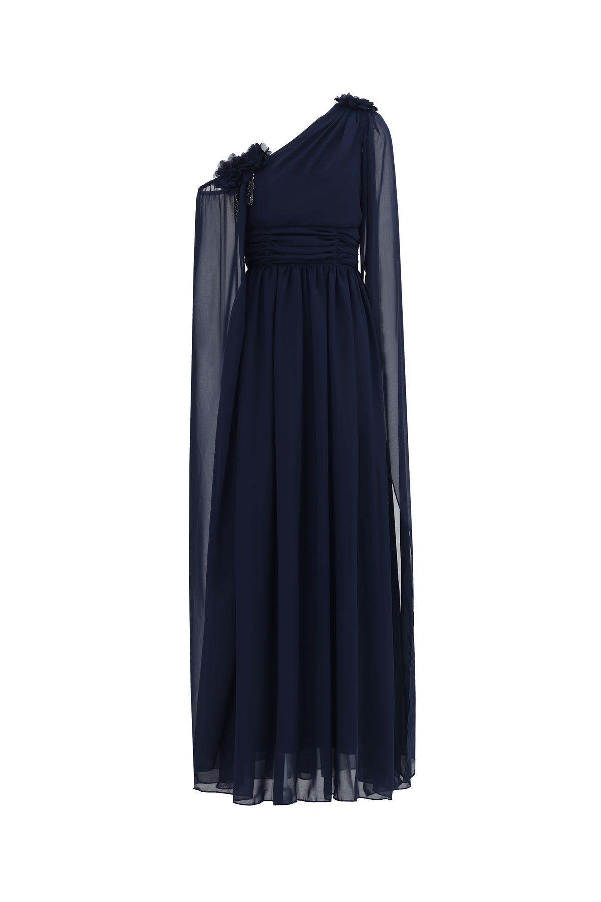 Yannei Elegant Flowy One Shoulder Ruched Floral Maxi Dress