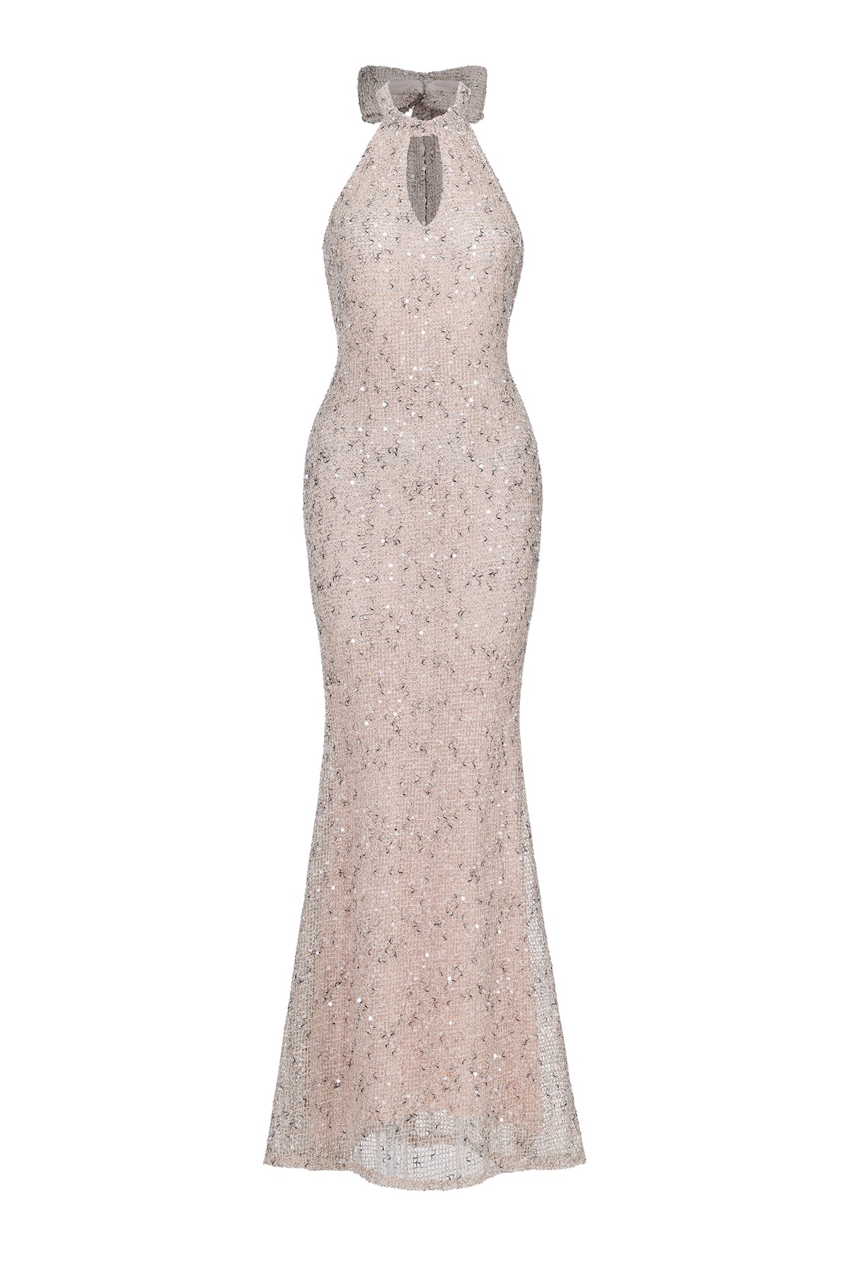 Saslim Chic Contour Halter Cut Out Sequin Maxi Dress