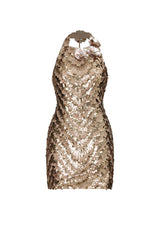 Ferla Glamorous Contour Halter Floral Sequin Mini Dress