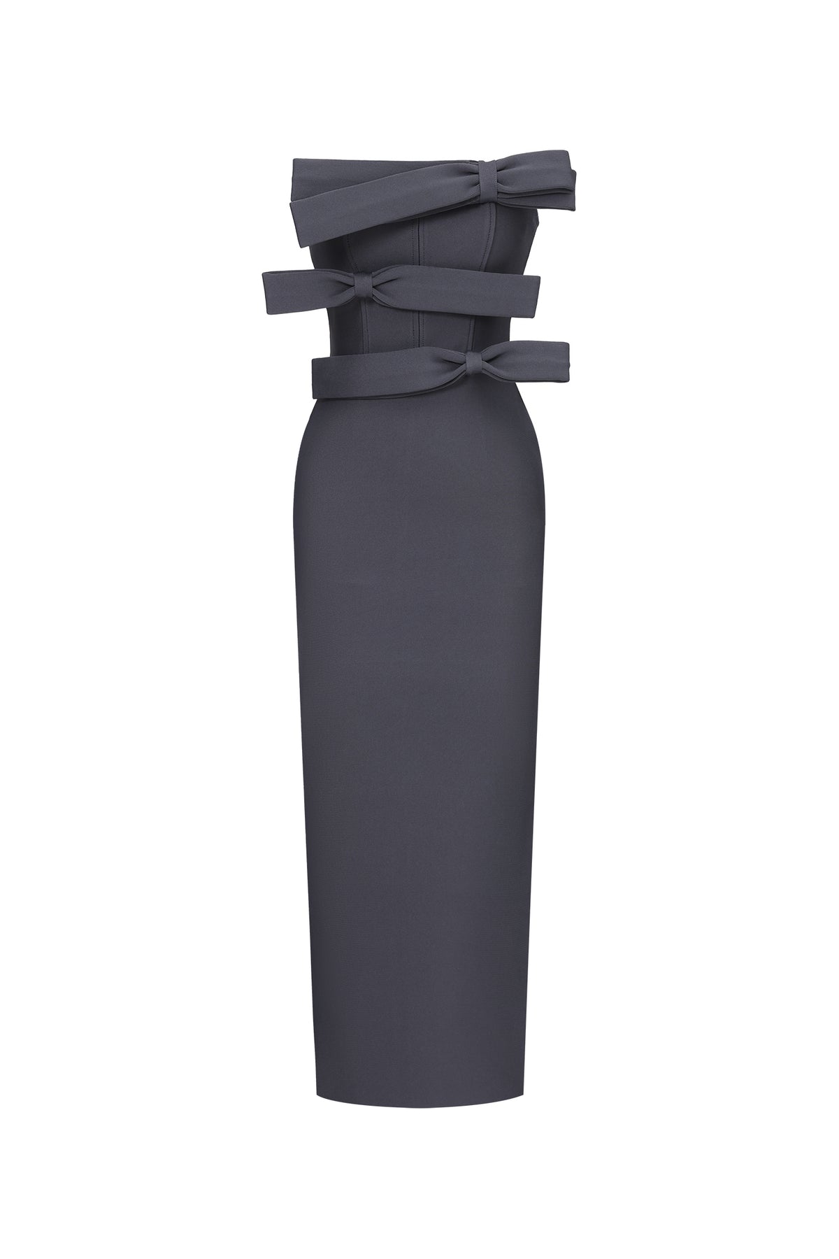 Yalia Chic Contour Strapless Bow Bandage Maxi Dress
