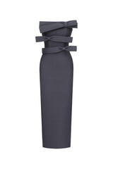 Yalia Chic Contour Strapless Bow Bandage Maxi Dress
