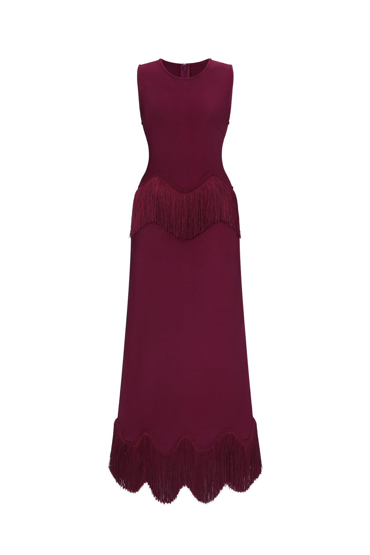 Wenesa Classic Tailored Sleeveless Fringe Bandage Maxi Dress
