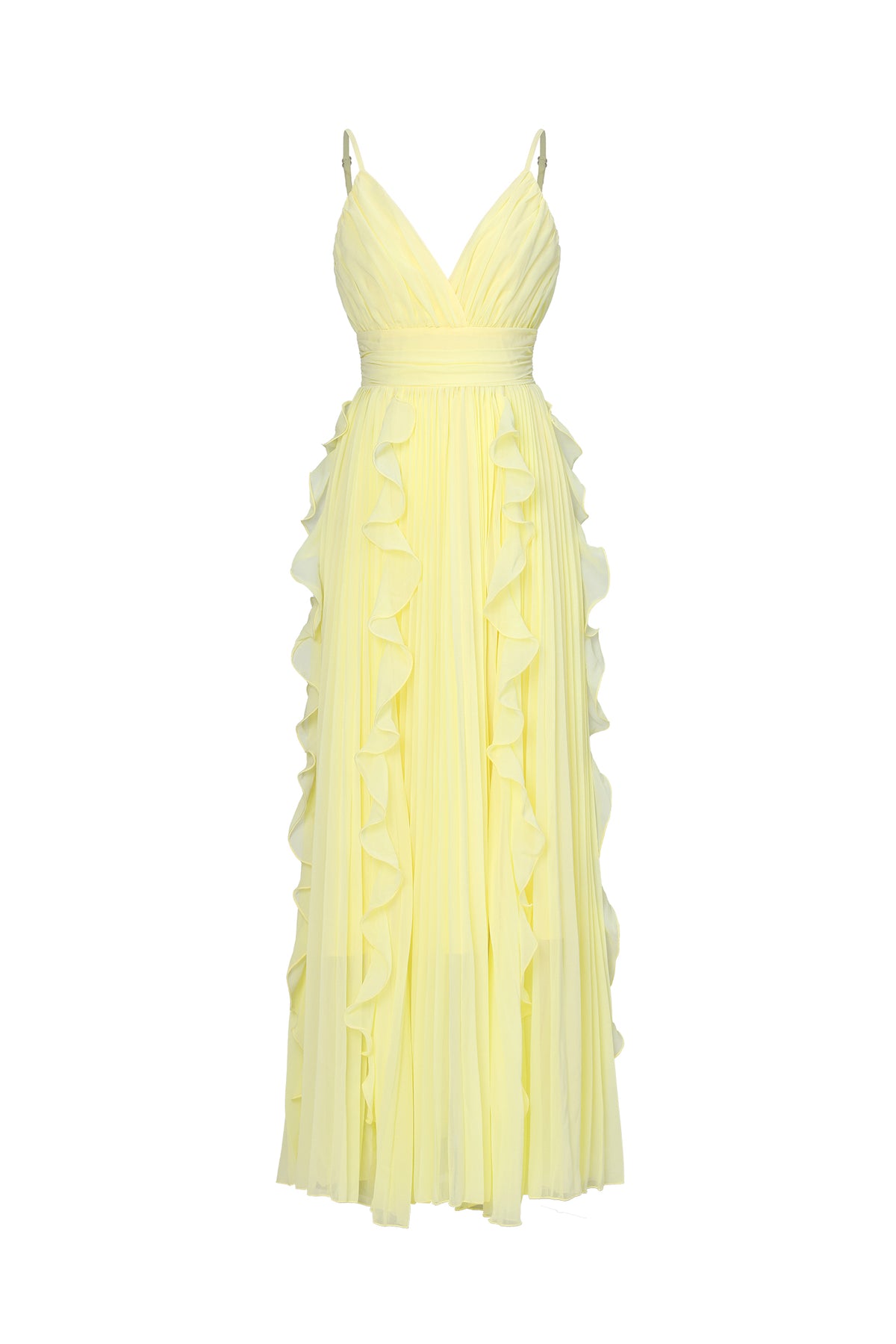 Viky Elegant Flowy Sleeveless Pleated Ruffle Maxi Dress