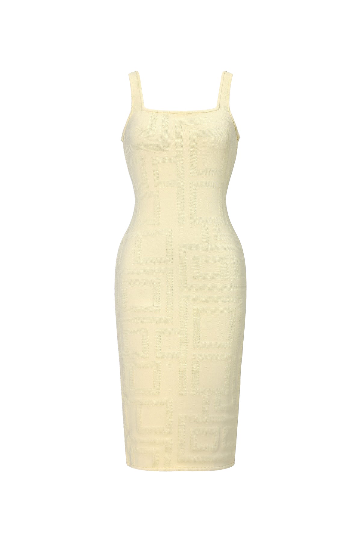 Vilina Elegant Contour Square Pattern Bandage Midi Dress
