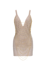 Hunter Sexy Contour Deep V Beaded Chain Chainmail Mini Dress