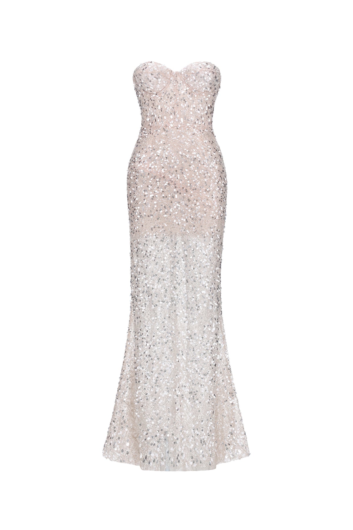Vla Elegant Contour Strapless Sequin Maxi Dress