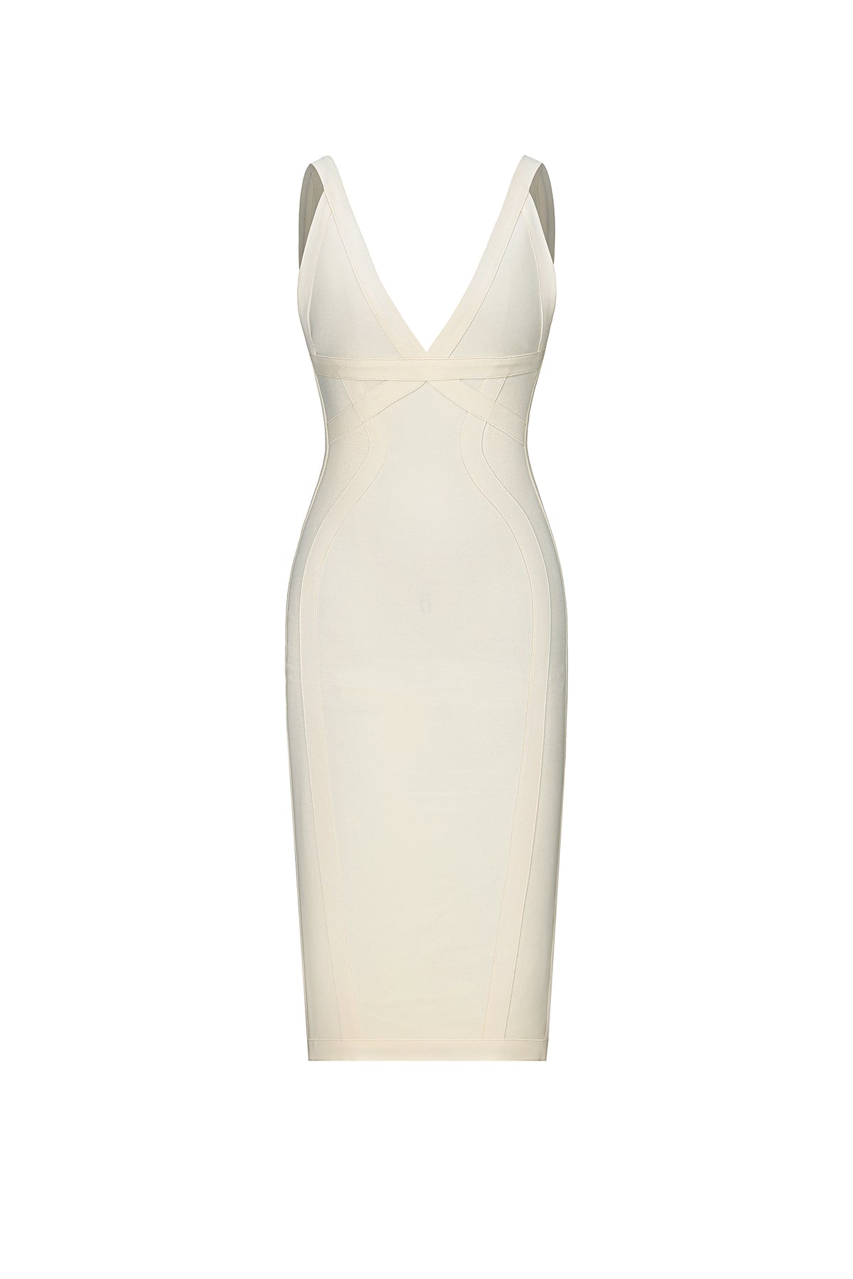 Serren Classic Contour V Neck Curve Bandage Midi Dress