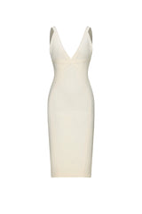 Serren Classic Contour V Neck Curve Bandage Midi Dress