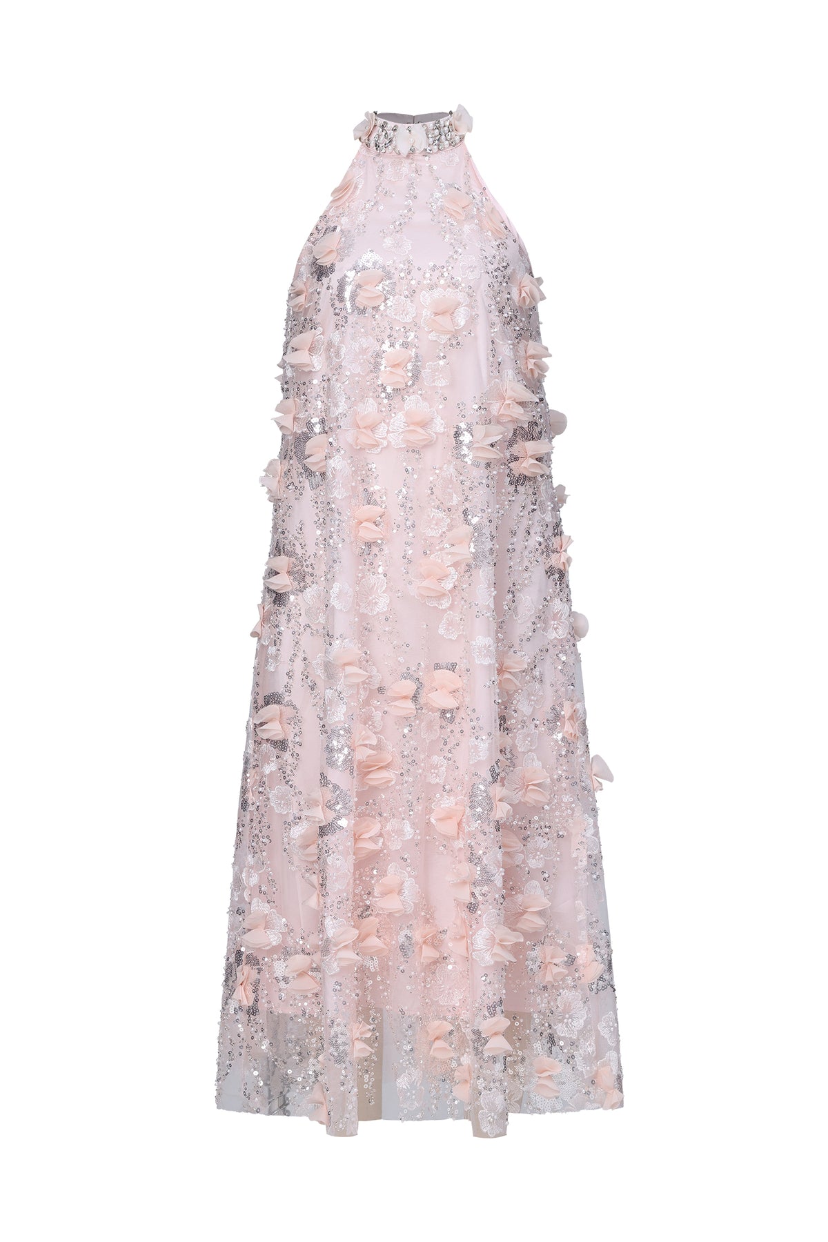 Faithe Elegant Tailored Halter Floral Sequin Maxi Dress